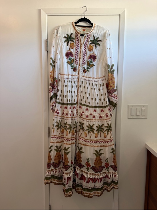 FARM Rio Dresses & Skirts - Farm Rio Bohemian Embroidered Maxi Dress - White with Multicolor Tropical Motif